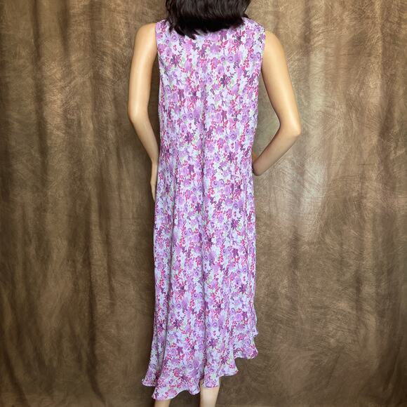 Venezia Floral Handkerchief Hem Maxi Dress Purple Empire Waist Shift Summer Y2K - Picture 5 of 9